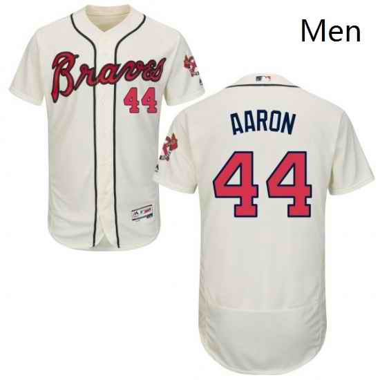Mens Majestic Atlanta Braves 44 Hank Aaron Cream Alternate Flex Base Authentic Collection MLB Jersey